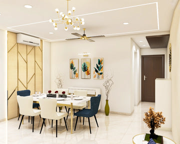 Contemporary Dining Room Design With Blue And White Shades